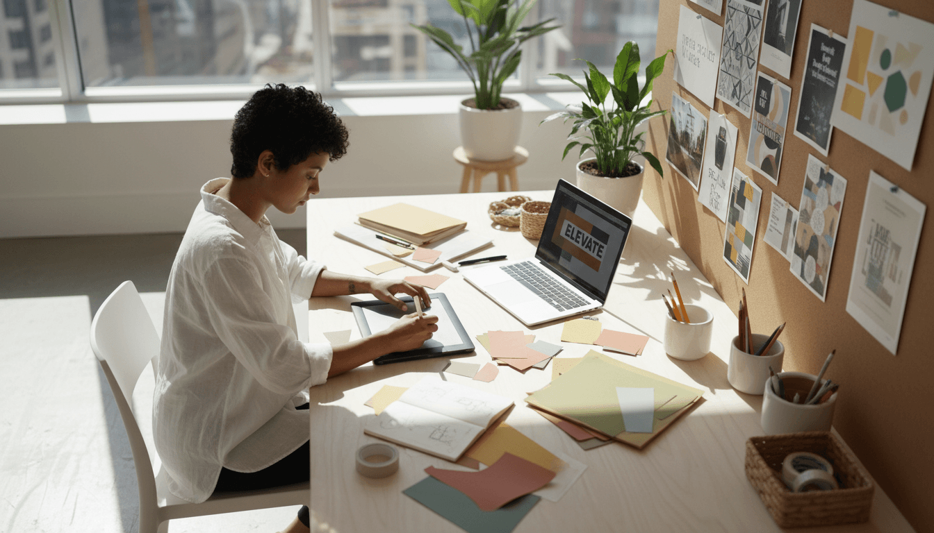 Mesa com laptop, passaporte e café em consultoria de viagem em São Paulo